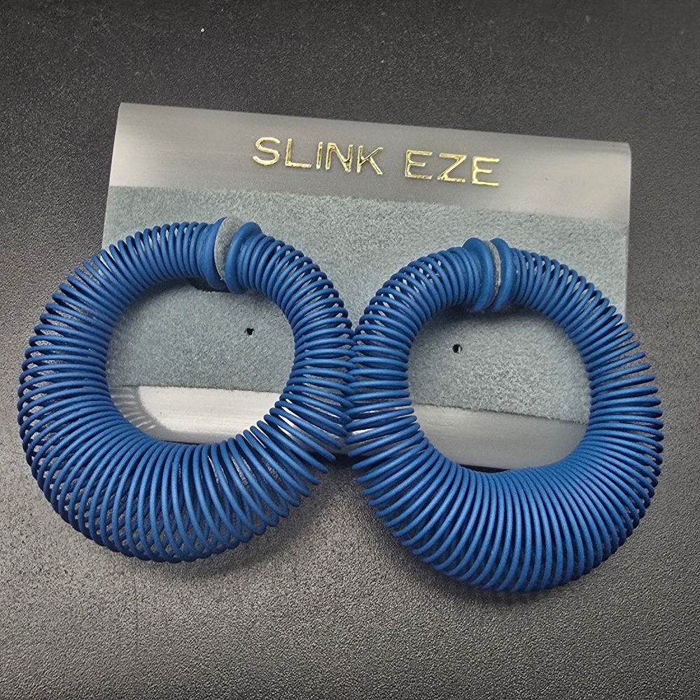 Blue Slink-Eze Slinky Spring Earrings Pierced Vintage 1980s NOS NWT
